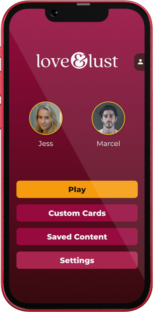 Screenshot of home screen in Love & Lust couples game app